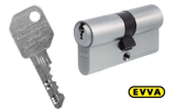 EVVA Zylinder in Silber und EVVA Schlüssel in Silber