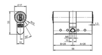 Technische Zeichnung für den Doppelzylinder Assa Abloy eCliq