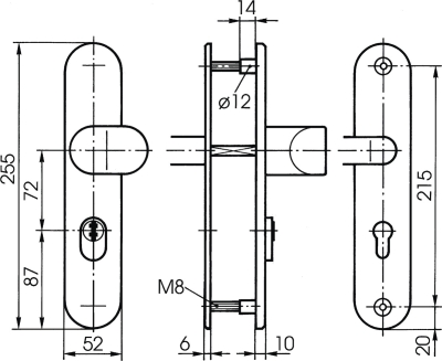Stahl-Schutzbeschlag mit Zylinderabdeckung - Winkelknauf/Drücker S408 Maßzeichnung