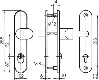 Stahl-Schutzbeschlag mit Zylinderabdeckung - Winkelknauf/Drücker S418 Maßzeichnung