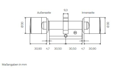 Technische Zeichnung des digitalen Europrofil Doppelknaufzylinders MobileKey Comfort von SimonsVoss