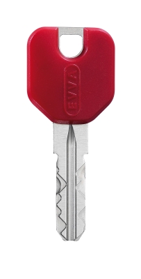 Schlüssel mit Schlüsselkappen in schwarz, rot und blau