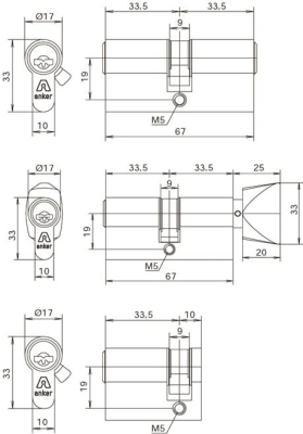 Technische Zeichnung für Anker 3800 Schließzylinder