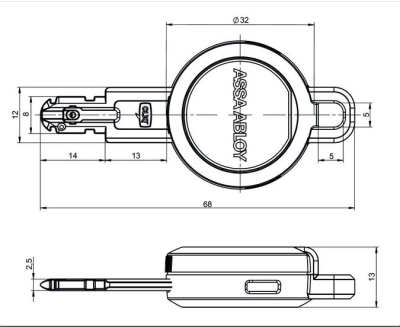 Abbildung der technischen Zeichnung vom elektronischen Schlüssel Assa Abloy N111