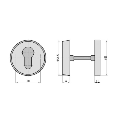 Technische Zeichnung für Schutzrosette SR 350 für Holztüren 12mm für Türstärke 38-47mm Alu F4