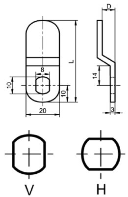 Technische Zeichnung von einem gebogener Schließhebel von ASSA Abloy