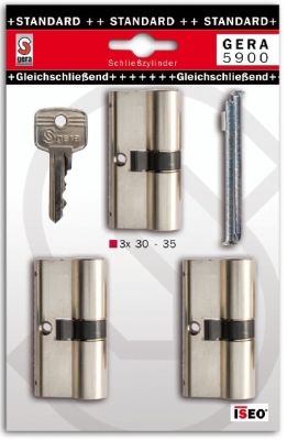 3 Schließzylinder der Marke ISEO Gera 5900 + 6 Schlüssel in einer Schließung.