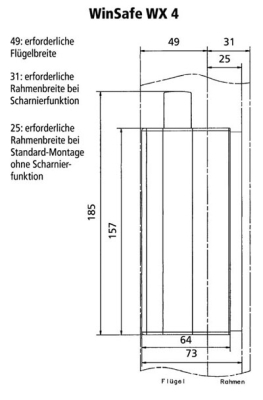eine Technische Zeichnung für die Fenstersicherung WX 4 von Burg Wächter