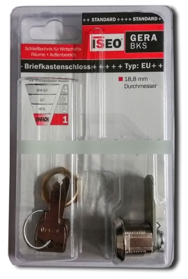 ein Briefkastenschloss mit 3 Schlüsseln von ISEO in einer Plastikverpackung
