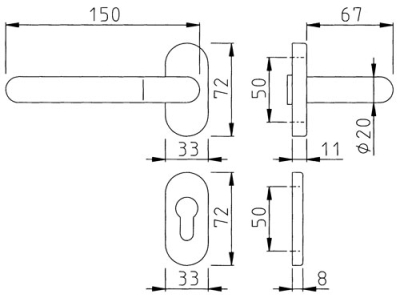 eine Technische Zeichnung für die Edelstahl-Schmalrahmengarnitur U-Form ZB 3150 von Basi