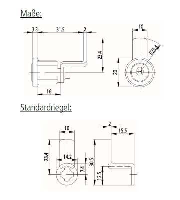 Technische Zeichnung ZS 77 H Maße und Standardriegel