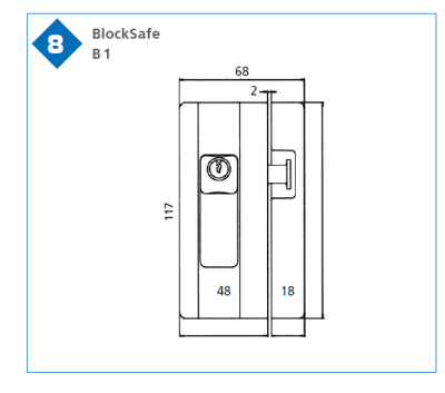 Technische Zeichnung Blocksafe B1 mit Maßen