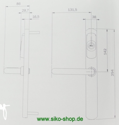 Technische Zeichnung für den ARIES 2.0 - ARGO elektronischer Beschlag ohne PZ Lochung von ISEO
