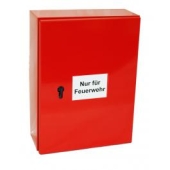 eine rote Box für Bodenheber im geschlossenen Zustand mit der Aufschrift Nur für Feuerwehr