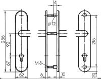 Stahl-Schutzbeschlag mit PZ-Lochung - Drücker/Drücker S313 Maßzeichnung