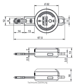 technische Zeichnung vom ASSA CliqGO Connectschlüssel mit Bluethootschnittstelle