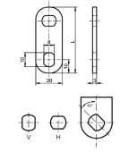 Technische Zeichnung von einem geraden Schließhebel von ASSA Abloy