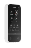 ein Ajax KeyPad TouchScreen mit weißen Gehäuse und schwarzen Bildschirm