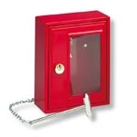 eine rote Notschlüsselbox mit abgebildeten Hammer von Burg Wächter